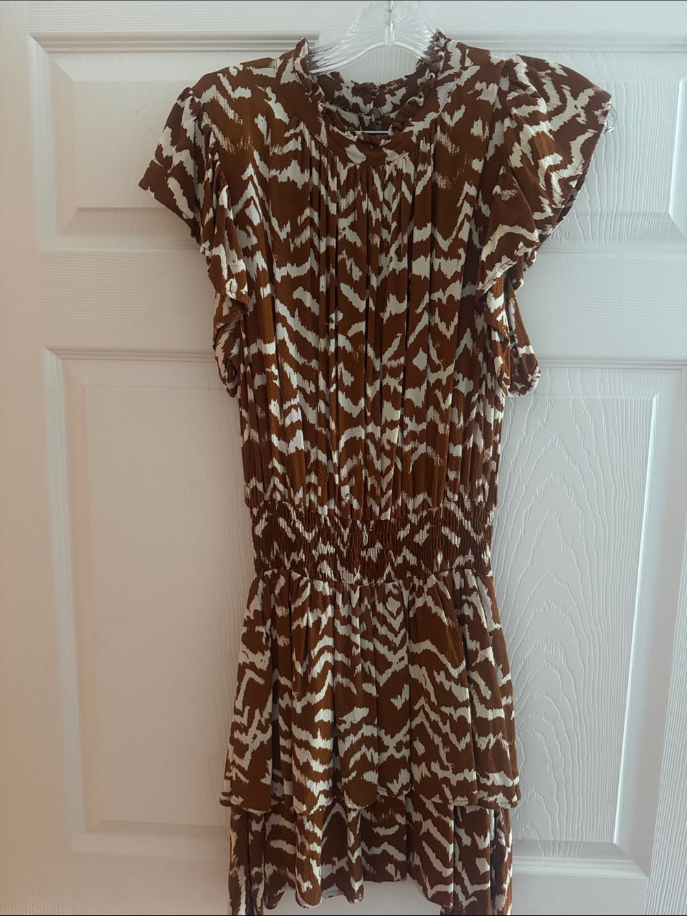 Cleobella Women’s Brown and White Printed Ruffle Dress